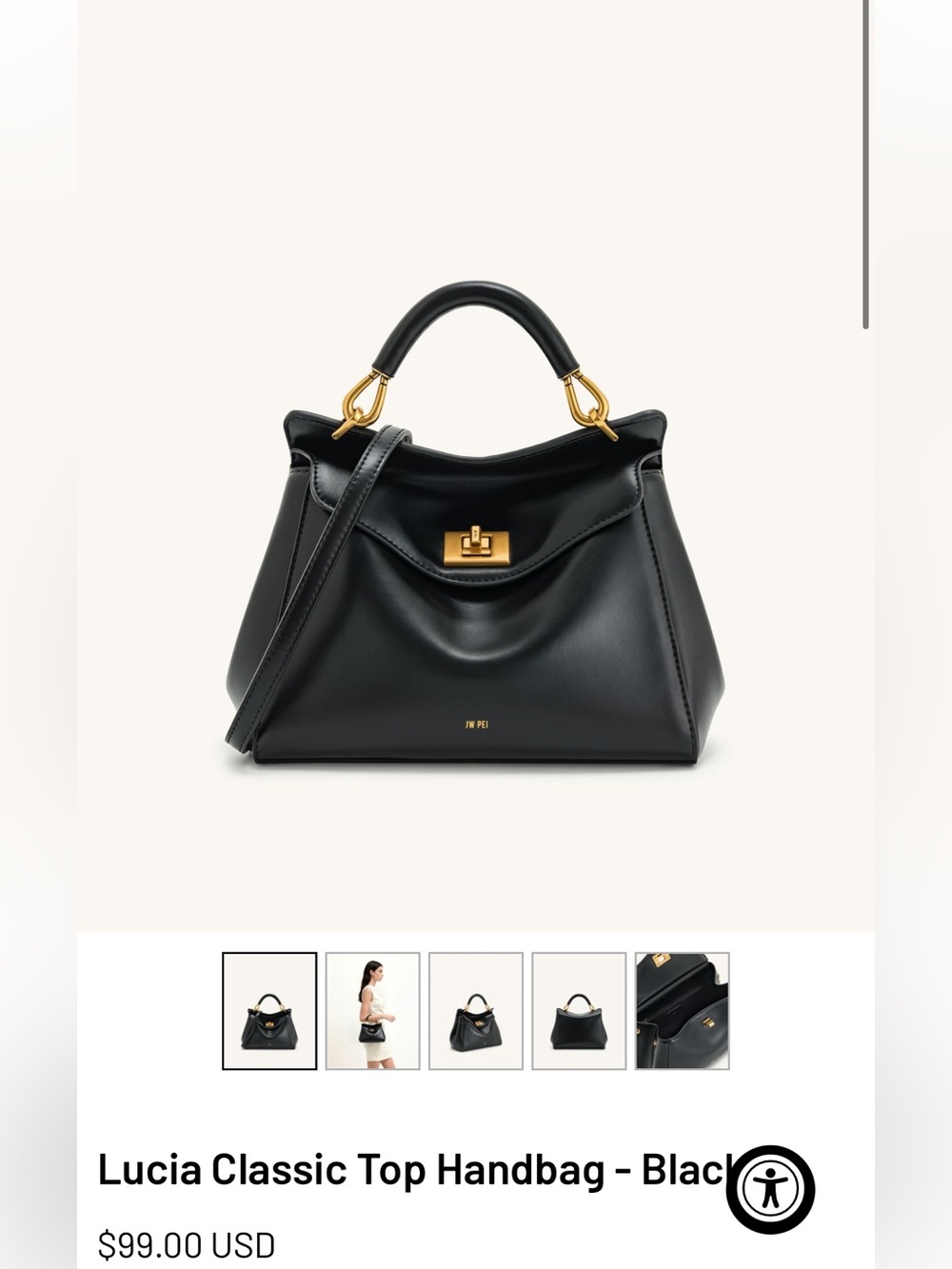 JW PEI Lucia Classic Top Handle Bag - Black with Gold Hardware